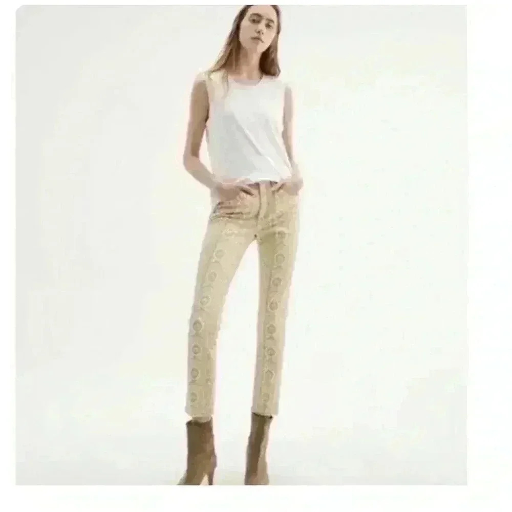 NILI LOTAN Mid Rise Khaki Wallpaper Print Denim Floral Size 29 Shipped via USPS